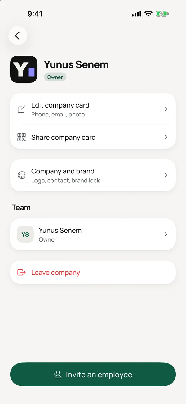 Your company and team in the Minodo app