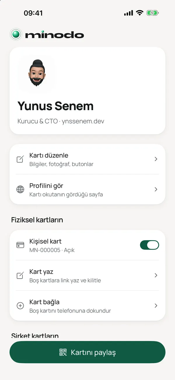 Kartınla Minodo uygulamasının ana ekranı